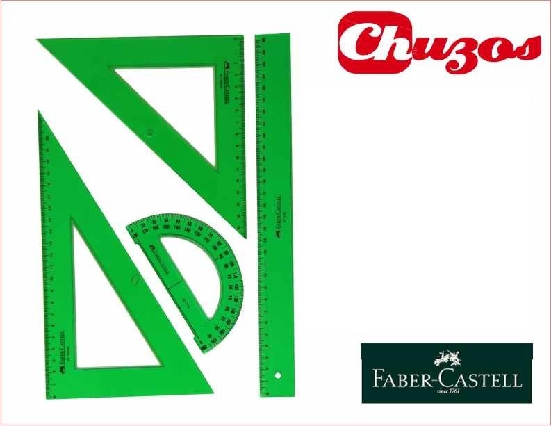 Faber-Castell 65021 - Pack escolar con escuadra, cartabón, regla y  semicírculo, color verde : : Oficina y papelería